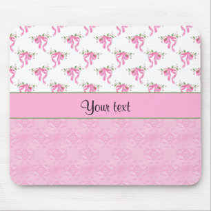Romantic Pink Bows & Pretty Pink Damask Mouse Pad