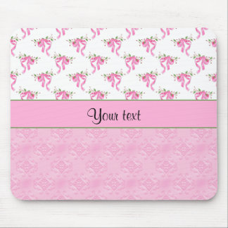 Romantic Pink Bows & Pretty Pink Damask Mouse Pad