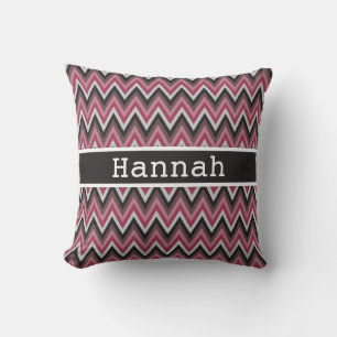 Romantic Pink Brown Chevron with Name Cushion