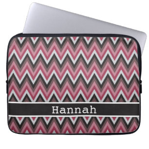 Romantic Pink Brown Chevron with Name Laptop Sleeve