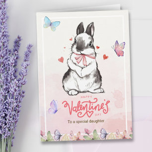 Romantic Pink Butterflies & Bunny Valentine's Day Card