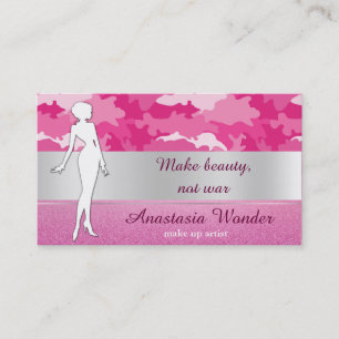 Romantic pink  camouflage pattern make up artist business card