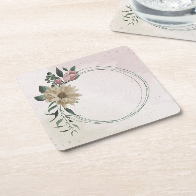  romantic pink & champagne flowers  square paper coaster (Angled)