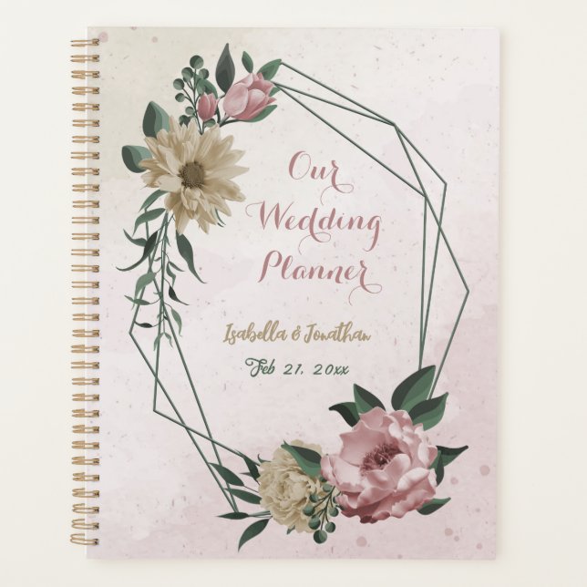  romantic pink & champagne flowers wedding planner (Front)