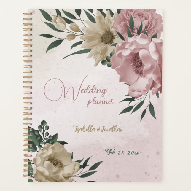  romantic pink & champagne flowers wedding planner (Front)