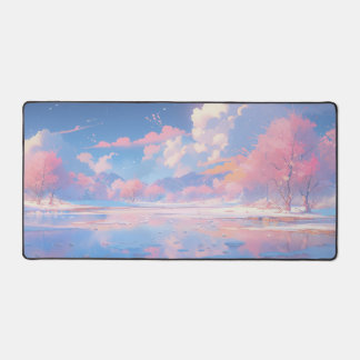 Romantic Pink Cherry Blossom in Winter Desk Mat