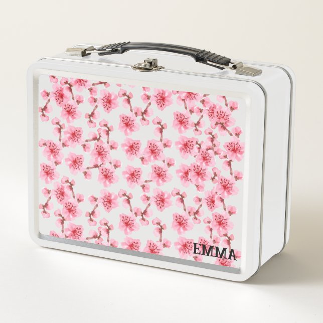Romantic pink Cherry blosson Metal Lunch Box (Front)