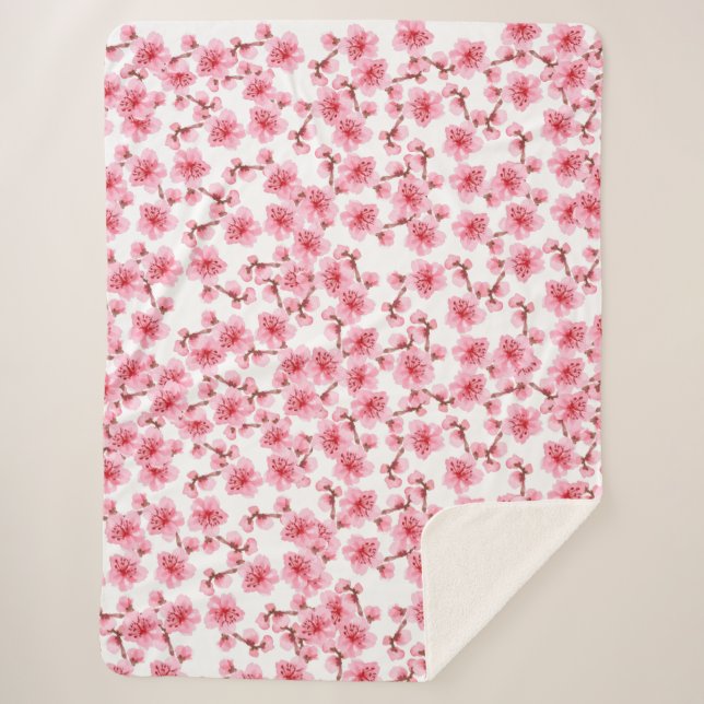 Romantic pink Cherry blosson Sherpa Blanket (Front)
