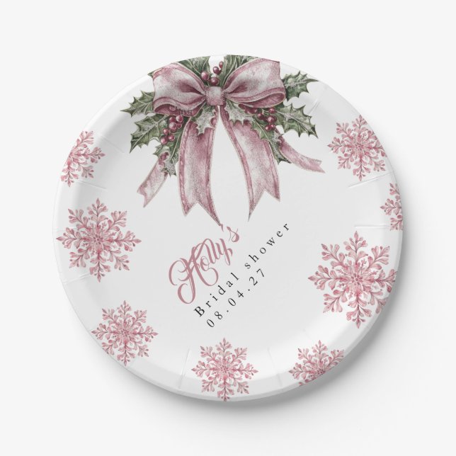 Romantic Pink Christmas Bridal Shower Paper Plate (Front)