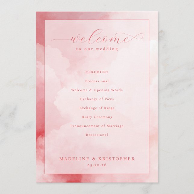 Romantic Pink Cloud Wedding Ceremony Program (Front)
