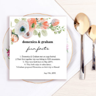 Romantic Pink Coral Floral Wedding Fun Facts Napkin