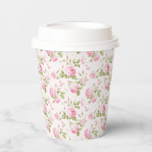 Romantic Pink Cottage Rose Paper Cups