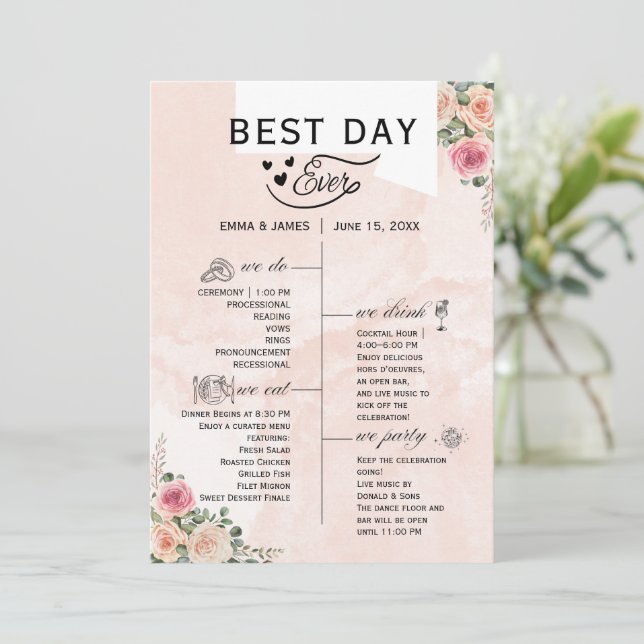 Romantic Pink Cream Floral Wedding Programs (Standing Front)