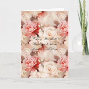 Romantic Pink Cream Roses Floral Wedding Card
