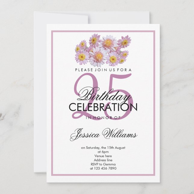 Romantic Pink Daisies Birthday Invitation (Front)
