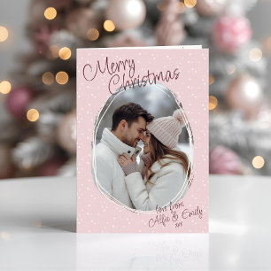 Romantic Pink Doodle Photo Merry Christmas Folded Holiday Card