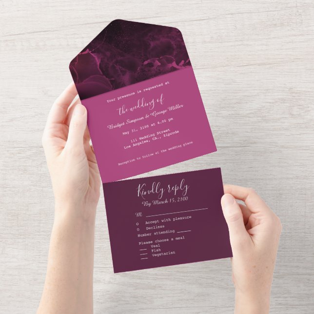 romantic pink elegant marble  all in one invitation (Tearaway)