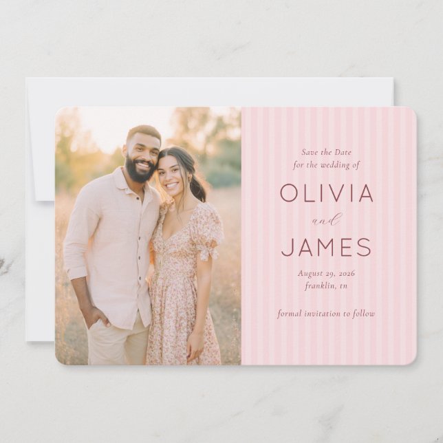 Romantic Pink Elegant Photo Save The Date (Front)