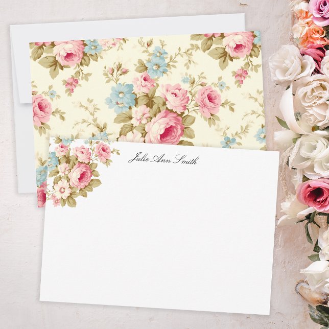 Romantic Pink English Roses on Pale Yellow Card (Creator Uploaded)