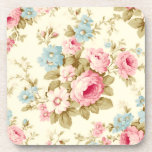 Romantic Pink English Roses on Pale Yellow Coaster<br><div class="desc">Lovely and romantic feminine seamless floral pattern featuring sprays of pink roses and blue flowers with sage foliage on pale pastel yellow background.</div>