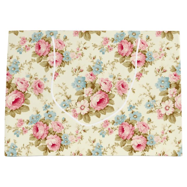 Romantic Pink English Roses on Pale Yellow Large Gift Bag (Front)