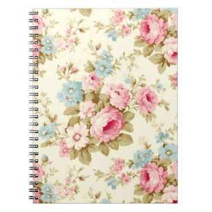 Romantic Pink English Roses on Pale Yellow Notebook