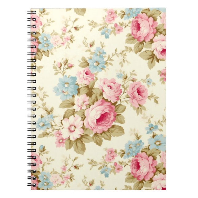 Romantic Pink English Roses on Pale Yellow Notebook (Front)