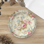 Romantic Pink English Roses on Pale Yellow Paper Plate<br><div class="desc">Lovely and romantic feminine seamless floral pattern featuring sprays of pink roses and blue flowers with sage foliage on pale pastel yellow background.</div>