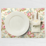 Romantic Pink English Roses on Pale Yellow Placemat<br><div class="desc">Lovely and romantic feminine seamless floral pattern featuring sprays of pink roses and blue flowers with sage foliage on pale pastel yellow background.</div>