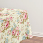 Romantic Pink English Roses on Pale Yellow Tablecloth<br><div class="desc">Lovely and romantic feminine seamless floral pattern featuring sprays of pink roses and blue flowers with sage foliage on pale pastel yellow background.</div>