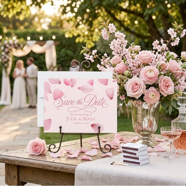 Romantic Pink Falling Petals Script Save the Date  Invitation (Creator Uploaded)