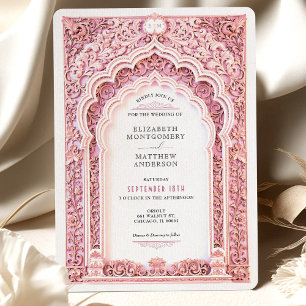 Romantic Pink Filigree Indian Wedding Ornate Invitation