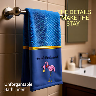 Romantic Pink Flamingos with denim texture .blue Bath Towel Set
