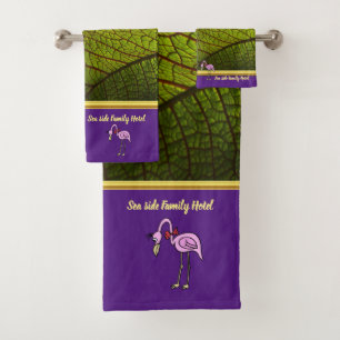 Romantic Pink Flamingos with gold foil leaf Bath Towel Set