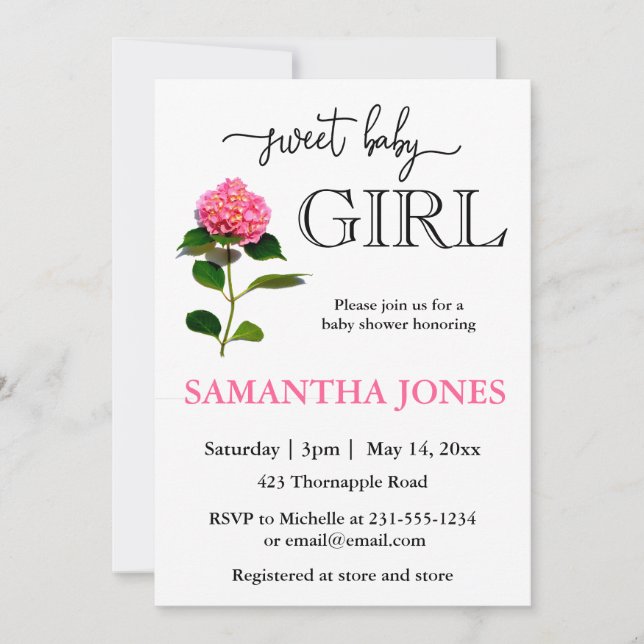 Romantic pink floral botanical baby shower  invitation (Front)
