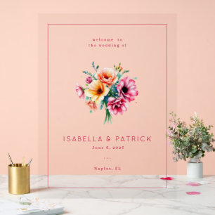 Romantic Pink Floral Bouquet Acrylic Sign