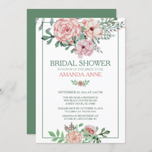 Romantic Pink Floral Bridal Shower Invitation