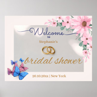 romantic pink floral bridal shower welcome poster