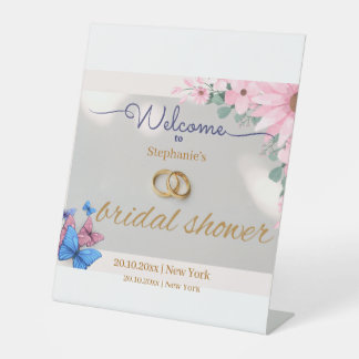 romantic pink floral bridal shower welcome poster pedestal sign