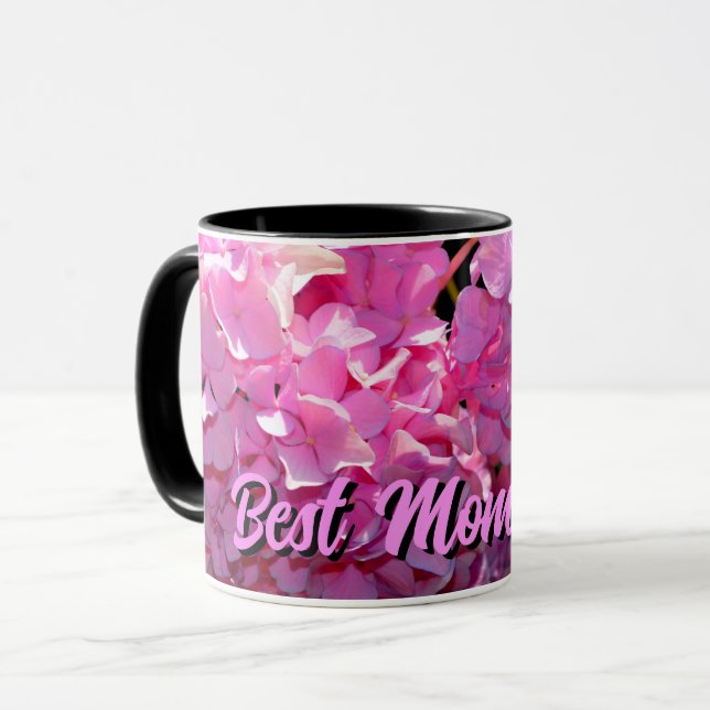 Romantic pink floral elegant hydrangeas  mug (Front Left)