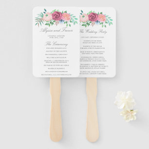 Romantic Pink Floral Garland Wedding Program Hand Fan
