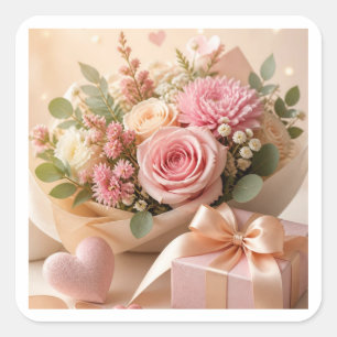 Romantic Pink Floral Gift Sticker