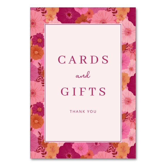 Romantic Pink Floral Gratitude Border Table Number (Front)