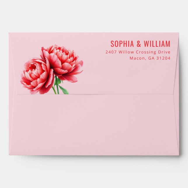 Romantic Pink Floral Peonies Envelope (Back (Top Flap))