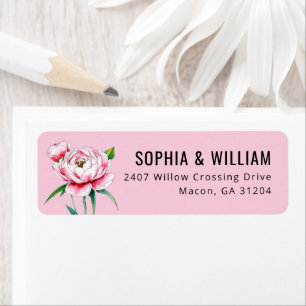 Romantic Pink Floral Peony Illustration Return Address Label