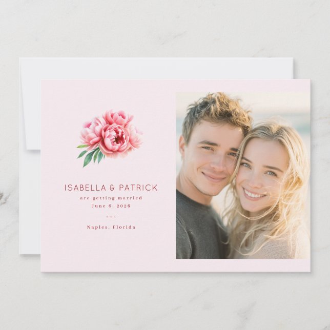 Romantic Pink Floral Photo Save The Date (Front)