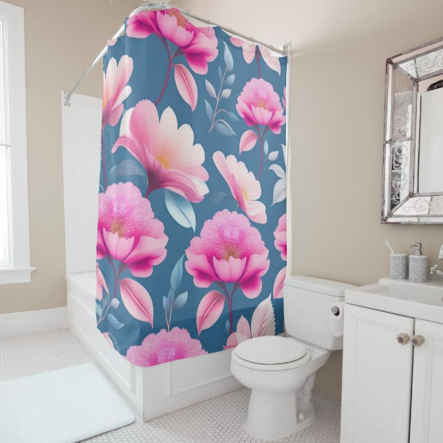 ROMANTIC PINK FLORAL POPPY  SHOWER CURTAIN (In Situ)