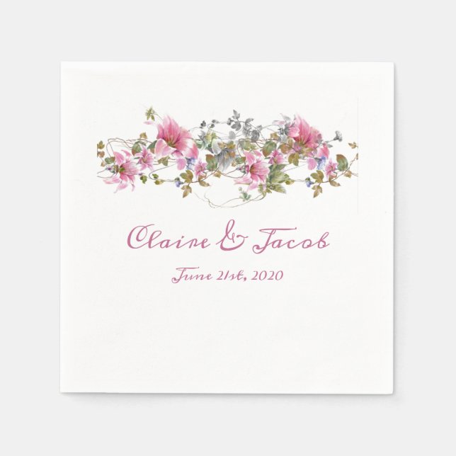 Romantic Pink Floral Watercolor Napkin (Front)
