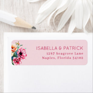 Romantic Pink Floral Watercolor Return Address Label