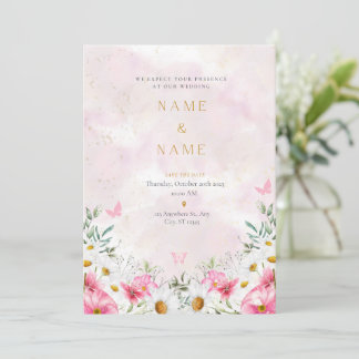 Romantic pink&Floral watercolor wedding invitation